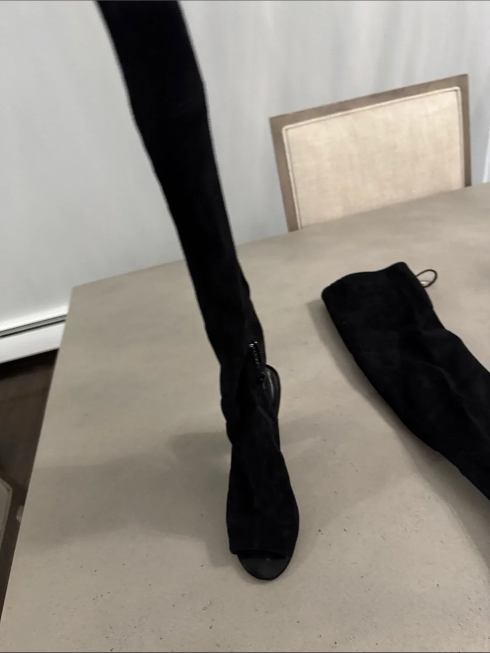 Guess women’s black Over-the-Knee Peep-Toe Heeled Boots